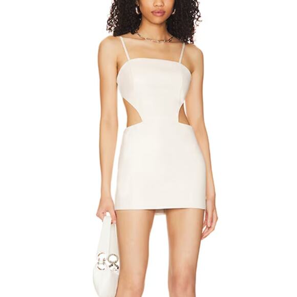 Superdown Faux Leather Mini Slip Dress XS Cut Out Waist Bodycon Revolve $84 NEW - Picture 1 of 7
